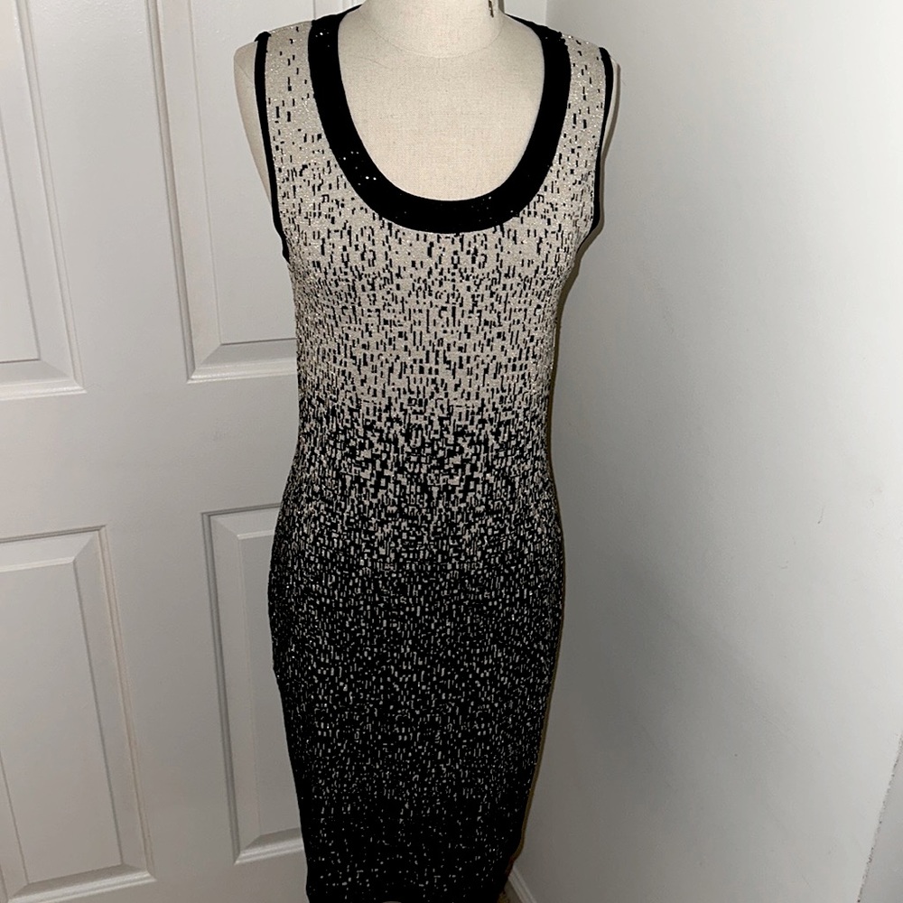 Carmen Marc Valvo thick knit sparkle embellished collar dress